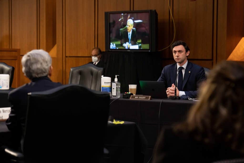 Senator Ossoff asking a question of Attorney General nominee Merrick Garland at his confirmation hearing.