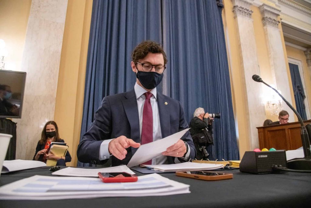 Senator Ossoff in a business meeting on the Senate floor.