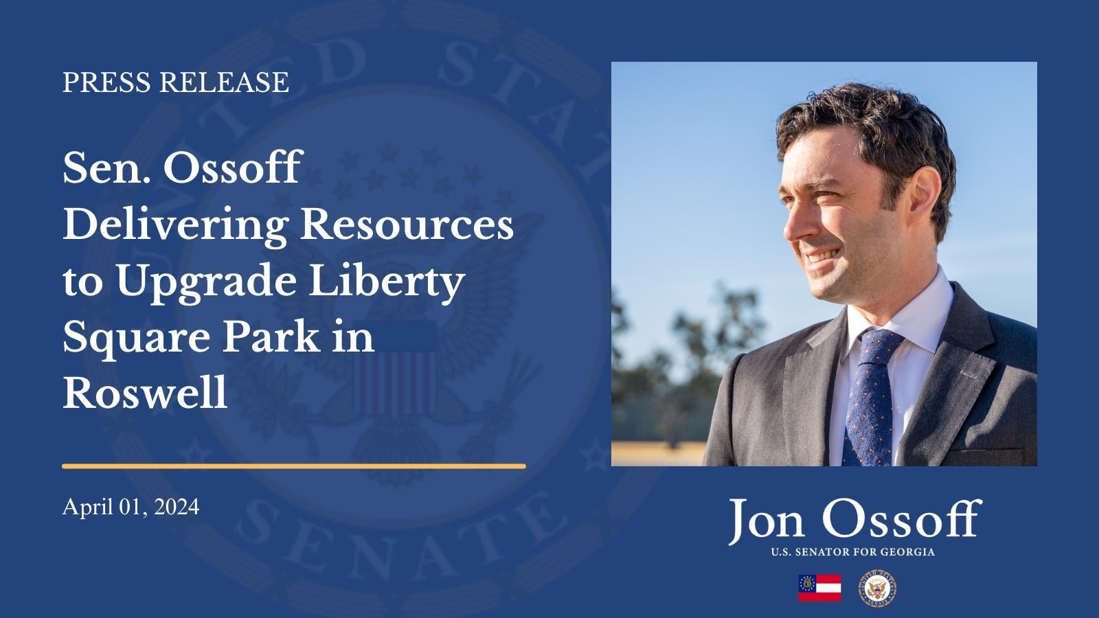 Sen. Ossoff Delivering Resources to Upgrade Liberty Square Park in Roswell U.S. Senator for